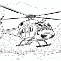 Kolorowanka: Helikopter gaszący pożar w lesie