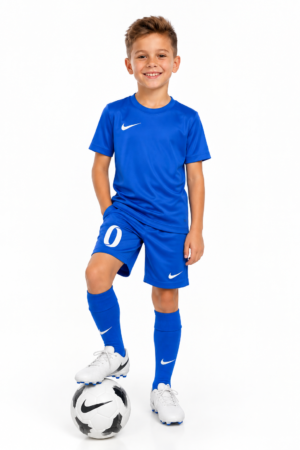 strój piłkarski nike napis niebieski 3w1